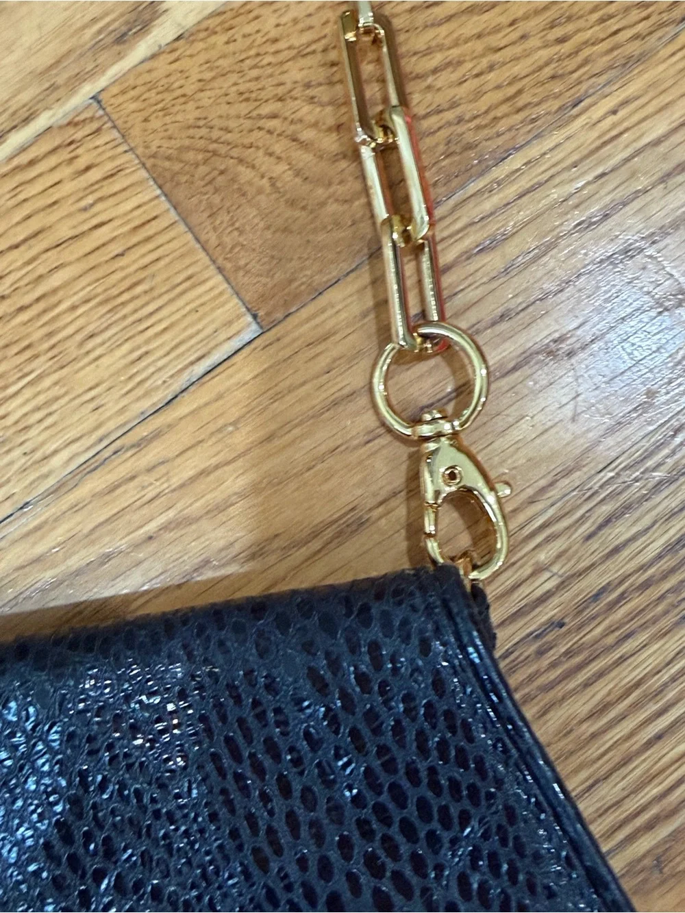 Tory Burch Reva Black Snake Embossed Clutch Crossbody Gold Chain